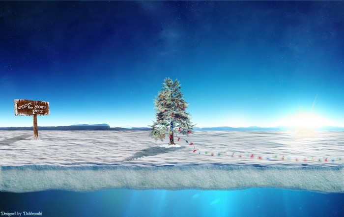 Christmas tree and sign at the North Pole