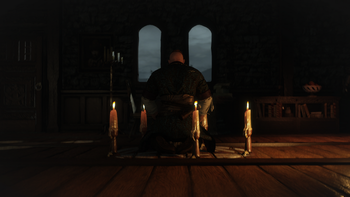 Olgierd von Everec from The Witcher 3 Wild Hunt in a dark room
