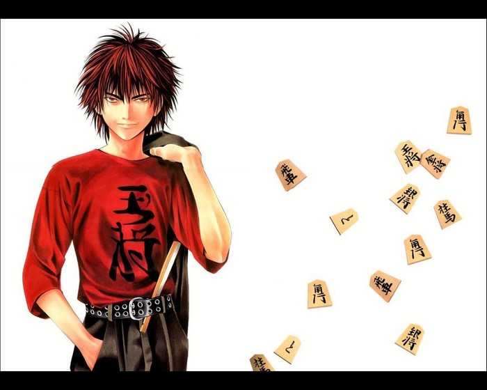 Anime boy with shogi pieces
