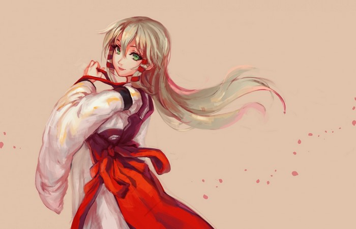 Anime girl with long blonde hair and green eyes
