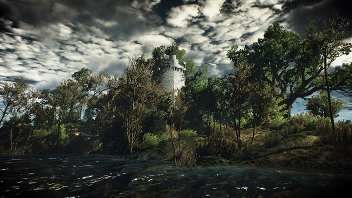 The Witcher 3: Wild Hunt - Castle Tower in Forest by Water