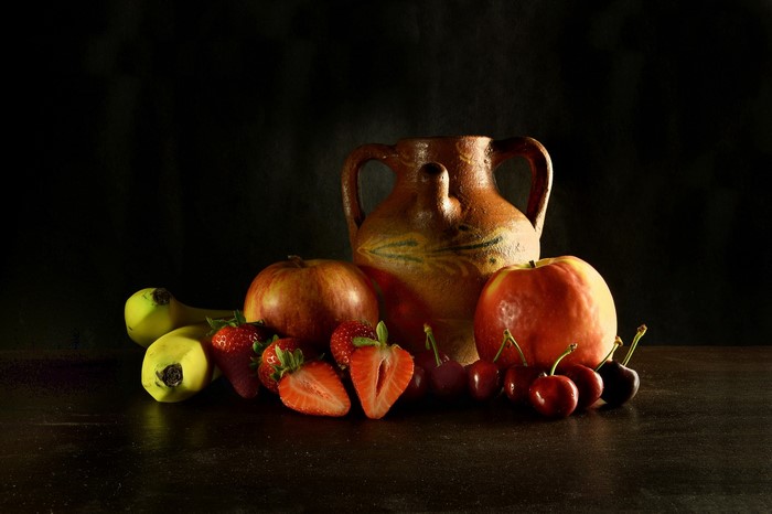 Still life of fruit and a jug