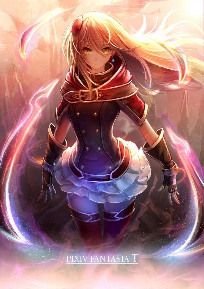 Girl with magic and cloak from Pixiv Fantasia T