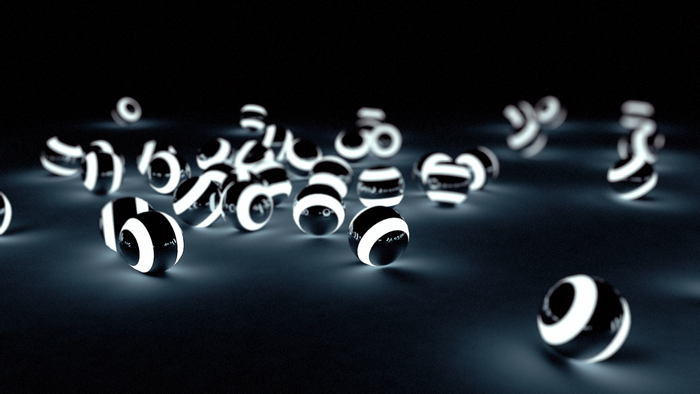 Glowing spheres with black and white stripes