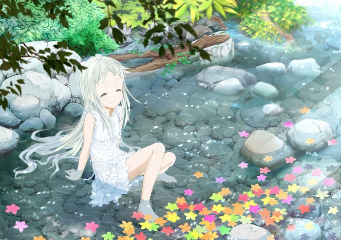 Menma from Anohana sitting by a stream