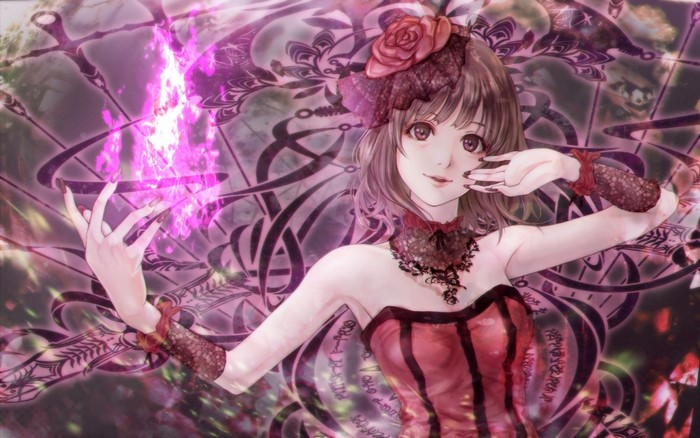 Anime girl with magic and ornate background