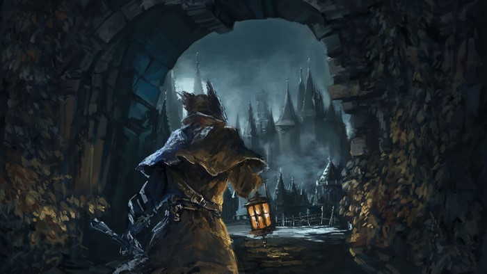 Hunter with lantern in Bloodborne