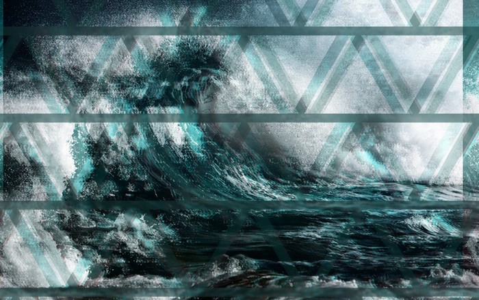 Chaotic ocean waves with geometric overlay