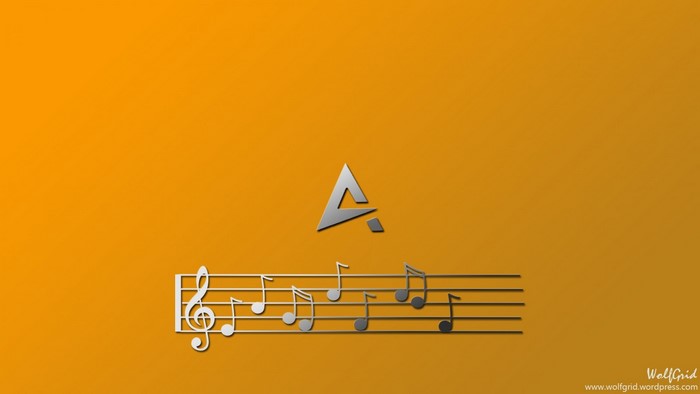 Letter A logo with musical notes on a yellow background