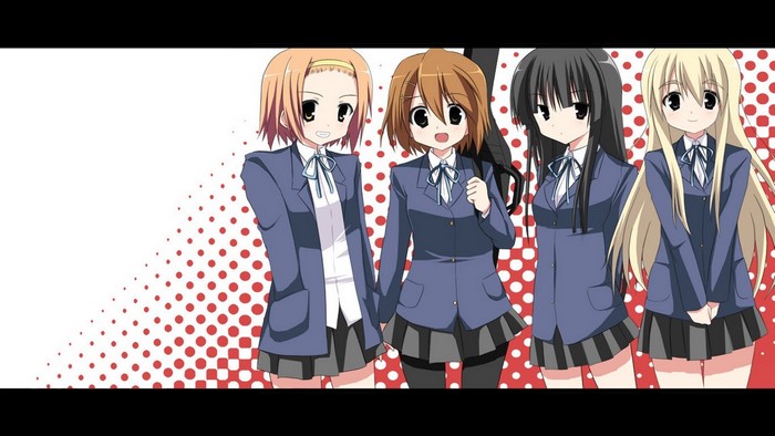 Four girls from K-On! in school uniforms
