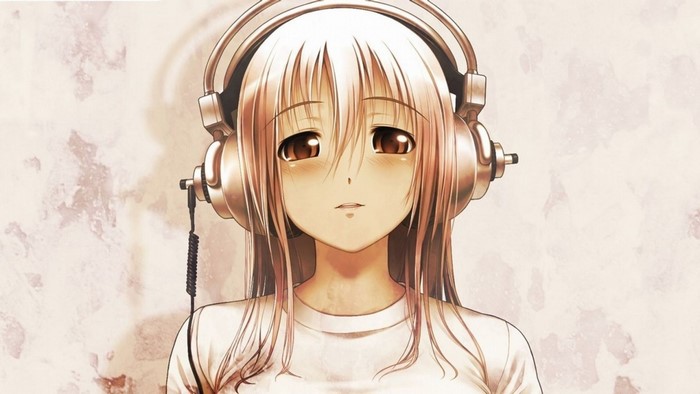 Super Sonico wearing headphones