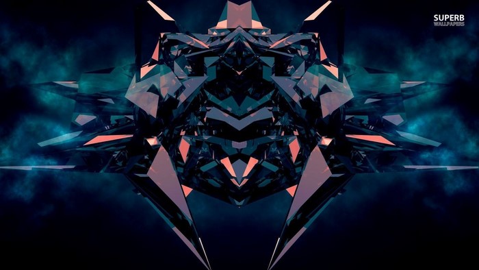 Abstract geometric digital art with blue and pink hues