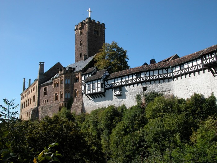 Wartburg Castle with tower and white wall