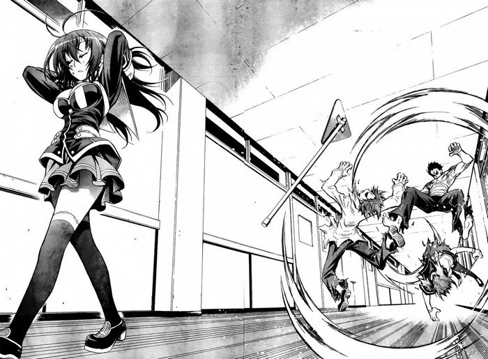 Medaka Box manga panel with characters fighting