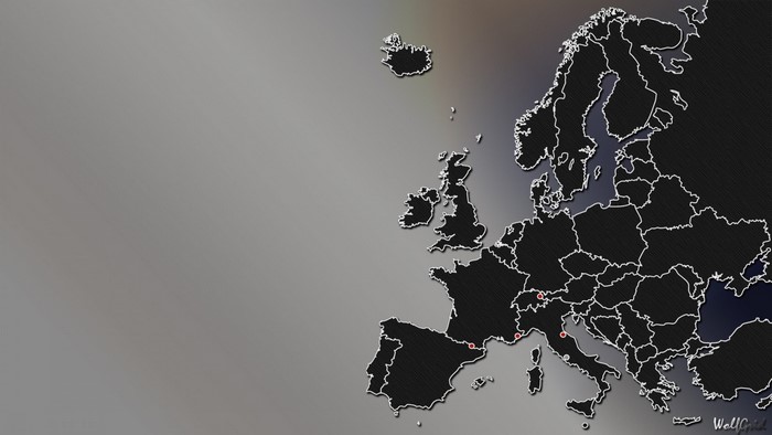 Map of Europe with country borders and city markers
