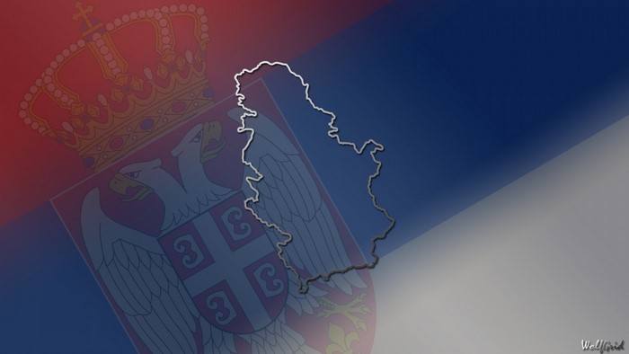 Map of Serbia on Serbian Flag