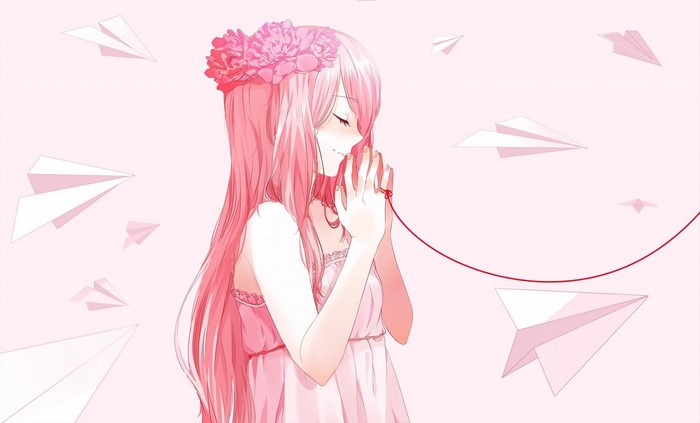 Megurine Luka with pink hair and flower crown