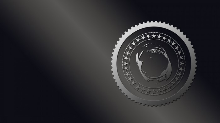 Monochrome circular emblem with stars and abstract design