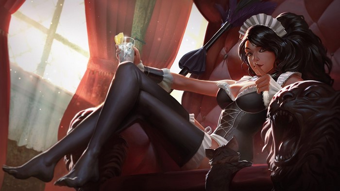 Nidalee from League of Legends in a maid outfit