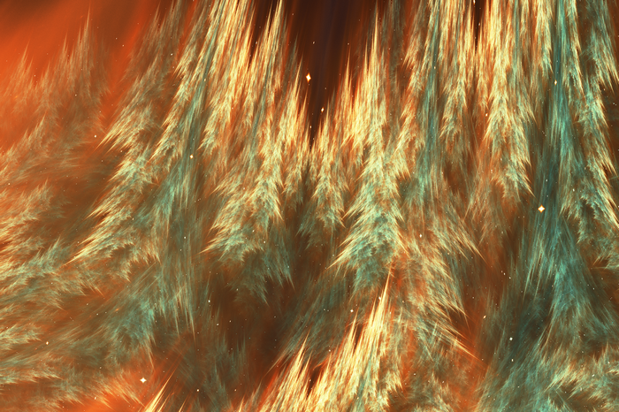 Abstract fractal nebula with orange and teal colors