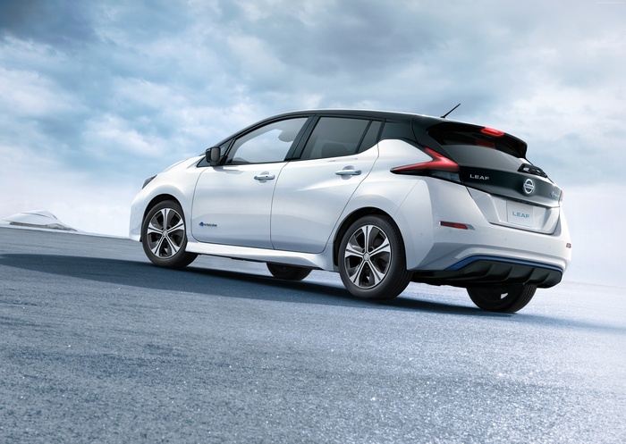 White Nissan Leaf Electric Car