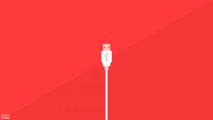 Minimalist USB cable illustration on red background