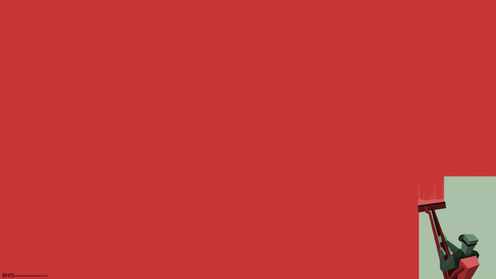 Minimalist artwork with red and green selective coloring