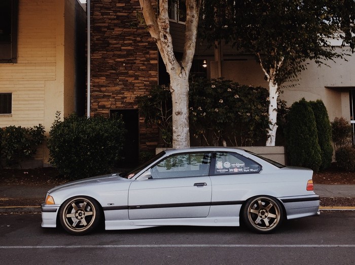 Silver BMW E36 Coupe with Volk Racing Wheels
