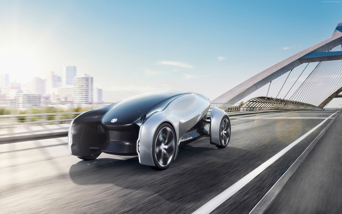 Jaguar Future-Type electric car on a bridge