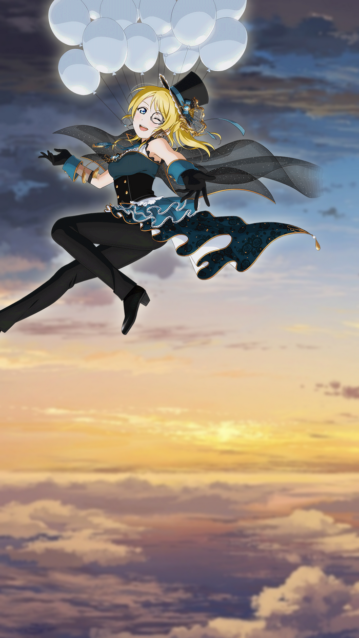Ayase Eri from Love Live flying with balloons