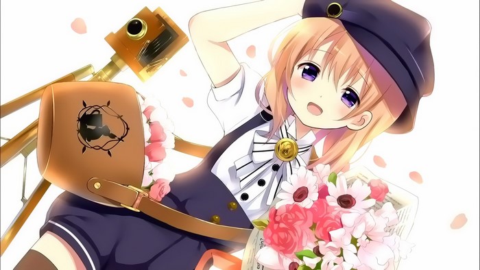 Anime girl with flowers and a telescope