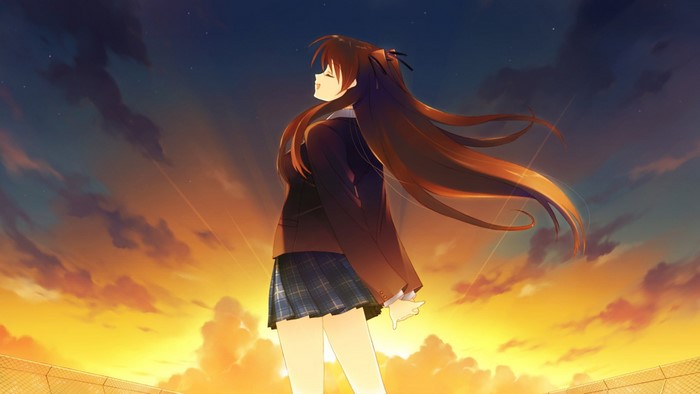 Ogiso Setsuna from White Album 2 at sunset
