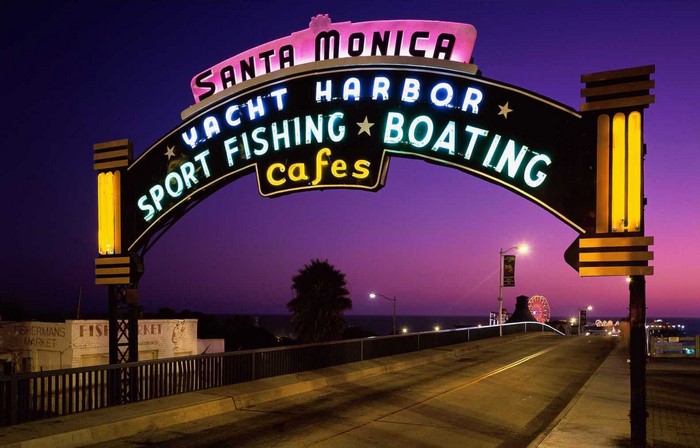 Santa Monica Yacht Harbor Sport Fishing Boating Cafes Neon Sign
