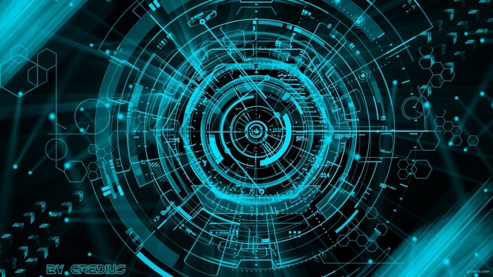 Abstract digital art with blue geometric patterns