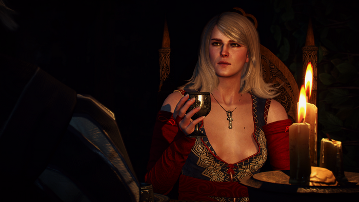 Ciri from The Witcher 3 Wild Hunt holding a goblet