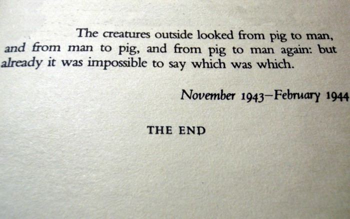 Animal Farm quote: The creatures outside looked from pig to man