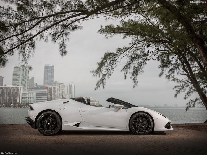 White Lamborghini Huracan Spyder convertible sports car