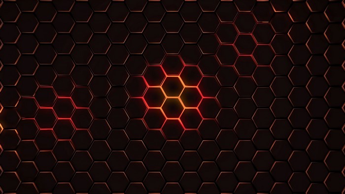 Abstract Hexagonal Pattern with Glowing Red and Orange Center