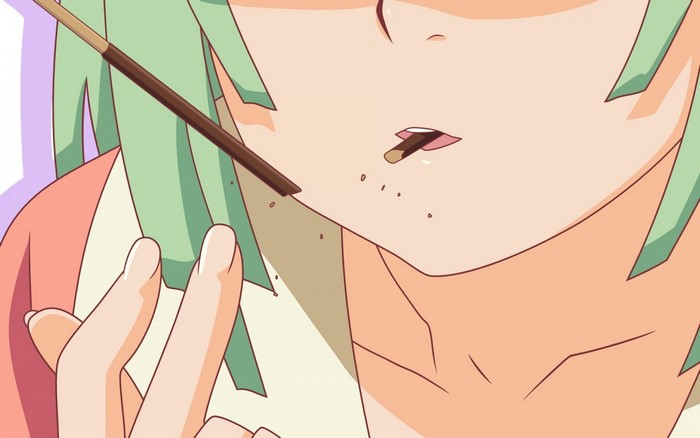 Sengoku Nadeko from Monogatari Series eating Pocky