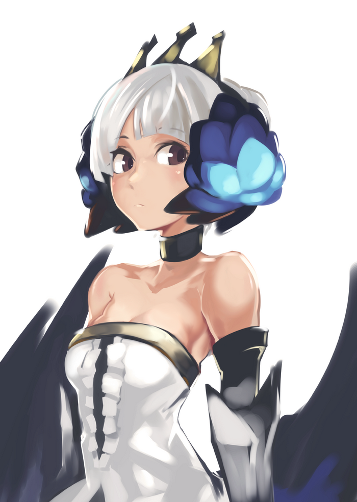 Anime girl with white hair and blue accents