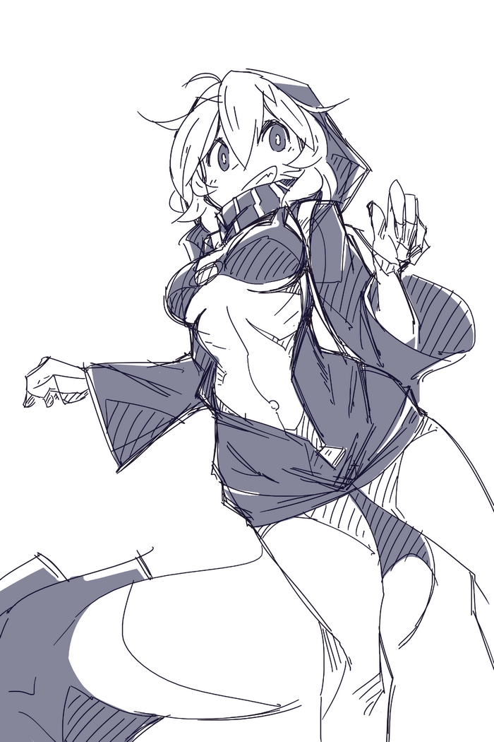 Anime girl in a dark outfit with a hood