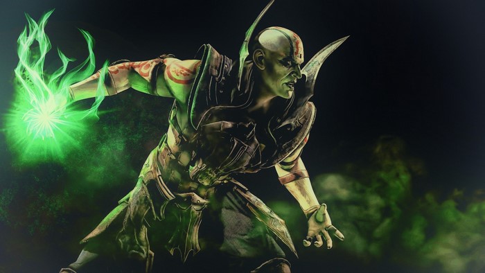 Quan Chi from Mortal Kombat casting green magic