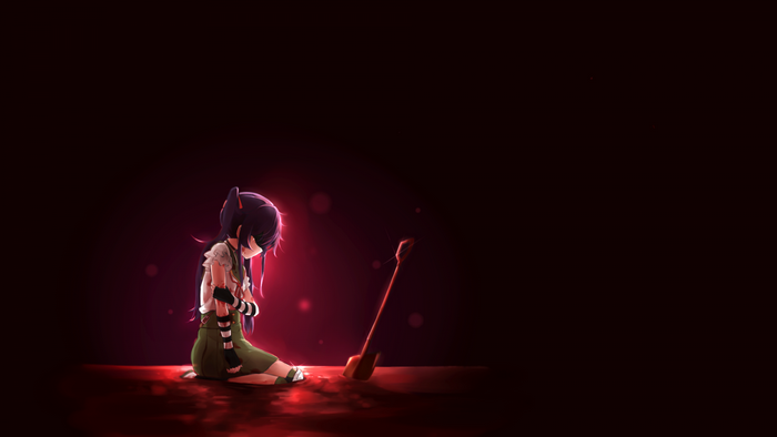 Sad anime girl with poi in red light