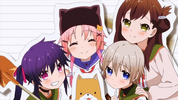 Anime girls with a dog illustration