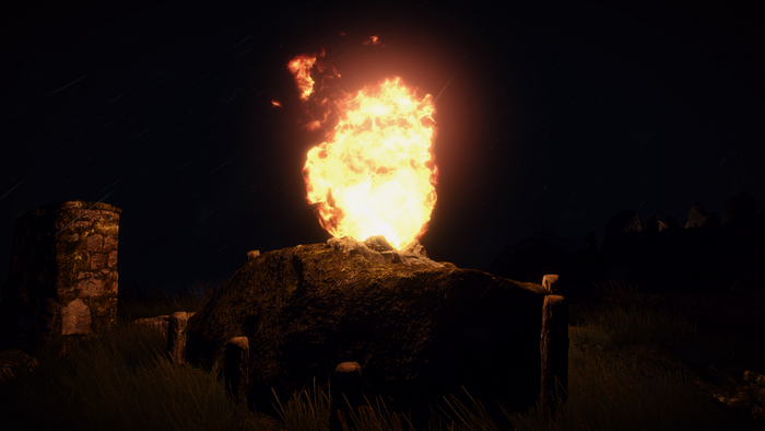 Bonfire on a rock at night in The Witcher 3 Wild Hunt