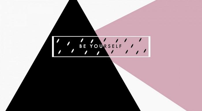 Geometric illustration with "BE YOURSELF" text