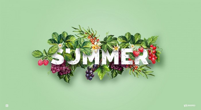 Summer text with berries and leaves