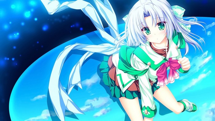 Anime girl with white hair and green eyes from Magus Tale