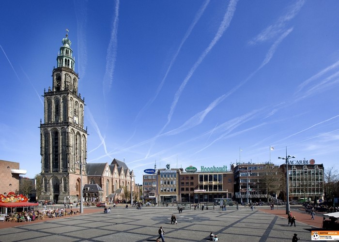 Martinitoren tower and Grote Markt square in Groningen, Netherlands