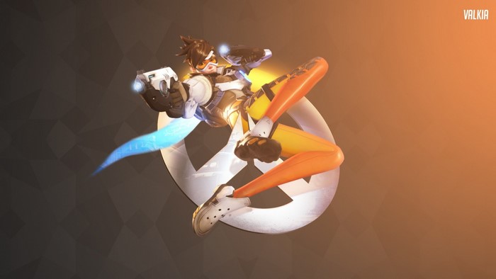 Tracer from Overwatch with Blizzard Entertainment logo